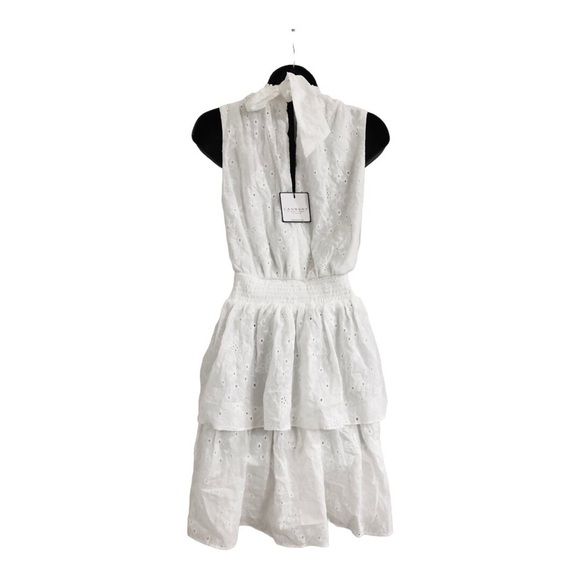 Laundry white eyelet elastic waist tiered neck tie sleeveless dress size 8 new - Picture 6 of 16